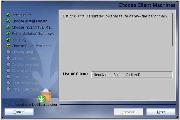 Example of setting the clients in the installer